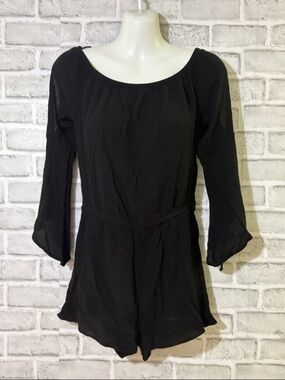 Streetwear Society Black Scoop-Neck Tunic open sleeves shorts Romper, small